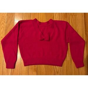 VTG Fast Turn Cropped Lambswool Sweater Small Pink Bow Soft